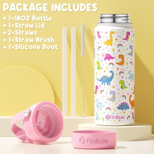 Fimibuke Kids Insulated Water Bottle - 18oz BPA-Free Stainless Steel Tumbler with Straw | Leak-Proof Shark Design