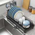 XYZLVSI Small Sink Dish Drying Rack with Drainboard, Compact Dish Drainer for Kitchen Countertop, Rustproof Plate Organizer with Utensil Holder, Black