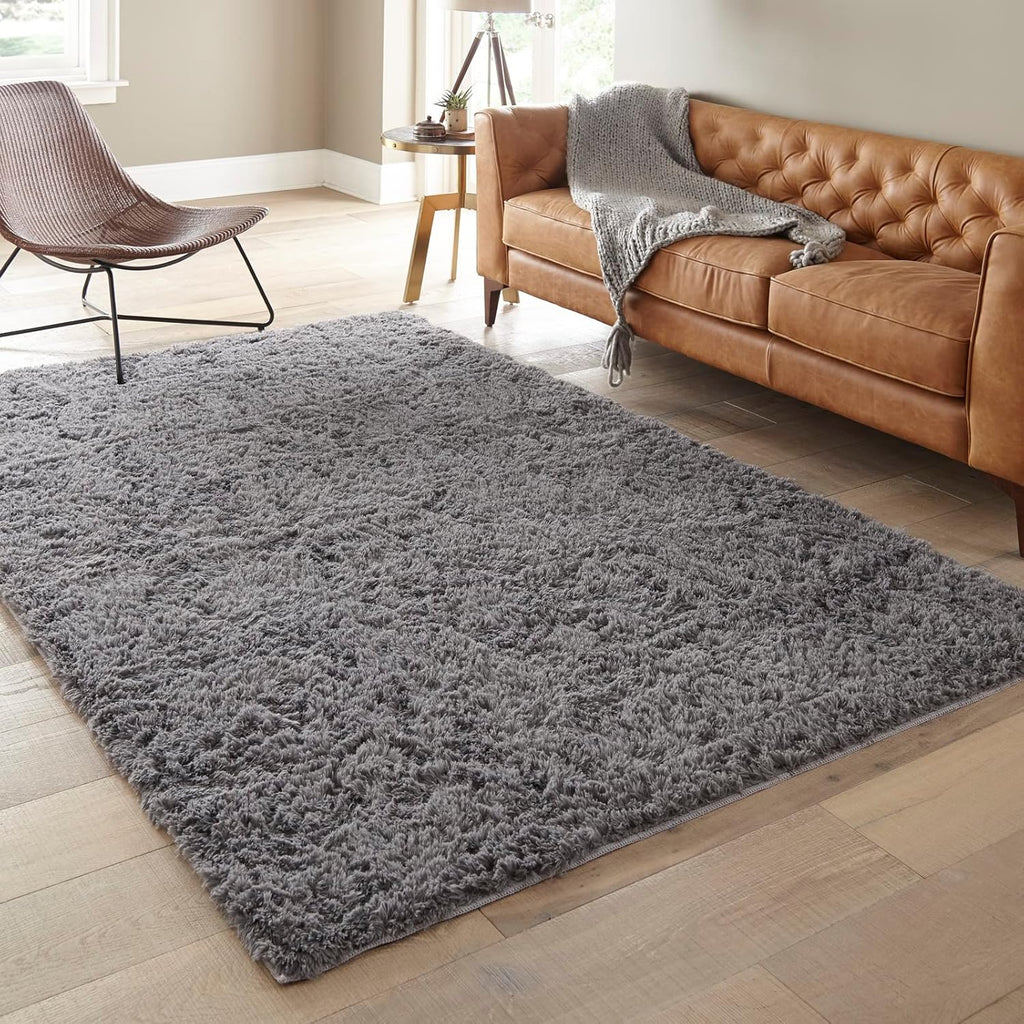 Ophanie Area Rug - Soft Non-Slip Fluffy 5x8 Shag Carpet in Grey | Perfect for Living Room & Bedroom Decor