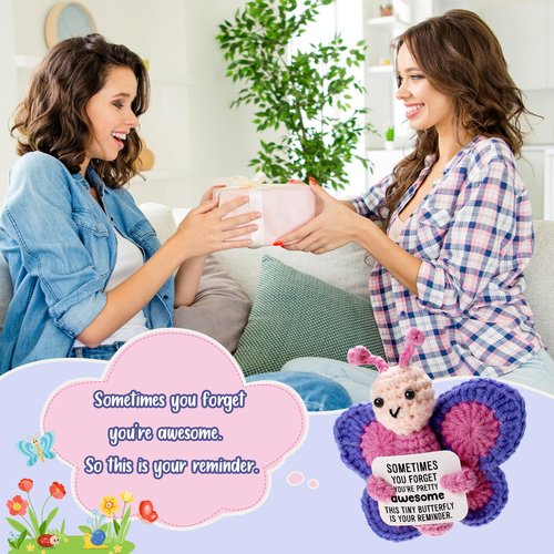 WEYON Emotional Support Butterfly Gift, Tiny Handmade Positive Crochet Animal for Women, Friend, Coworker, Bestie, Motivational Encouragement Present, Best for Birthday & Christmas