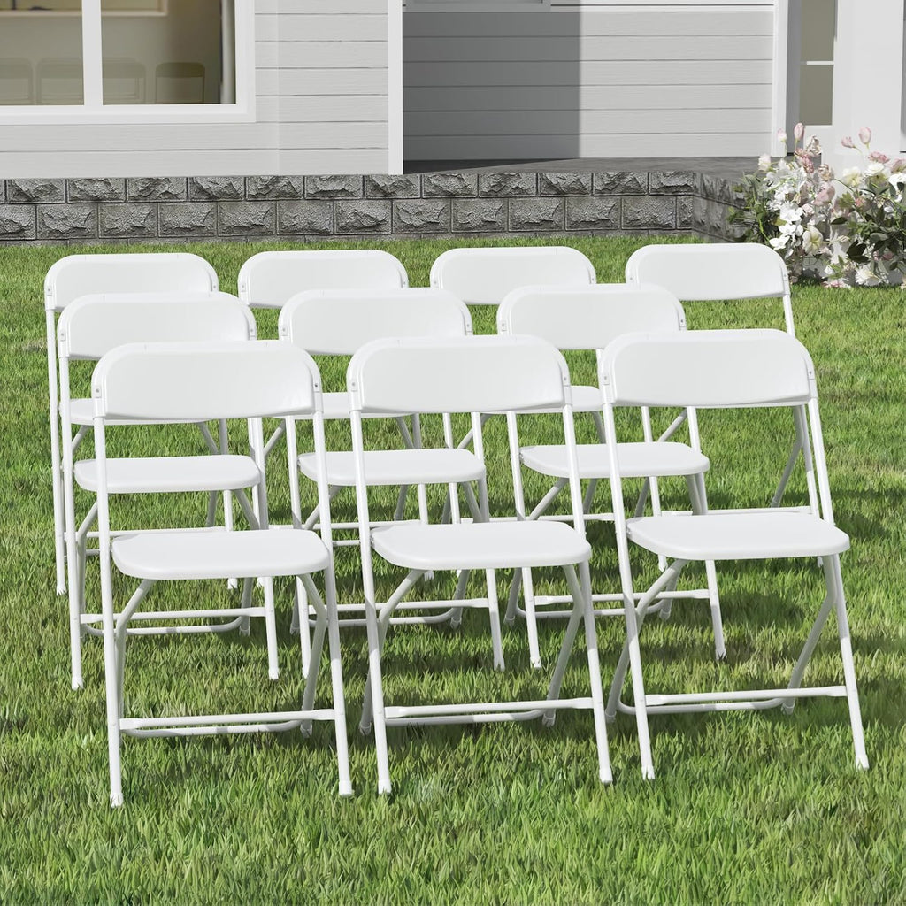 Skiennix Folding Chairs - 10 Pack White Plastic Chairs for Indoor/Outdoor Events | 350lb Capacity