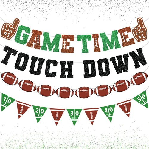 Football Decorations Game Time Touch Down Pre-Strung Football Banner Sports Party Favors Supplies for Indoor Home Birthday Flags