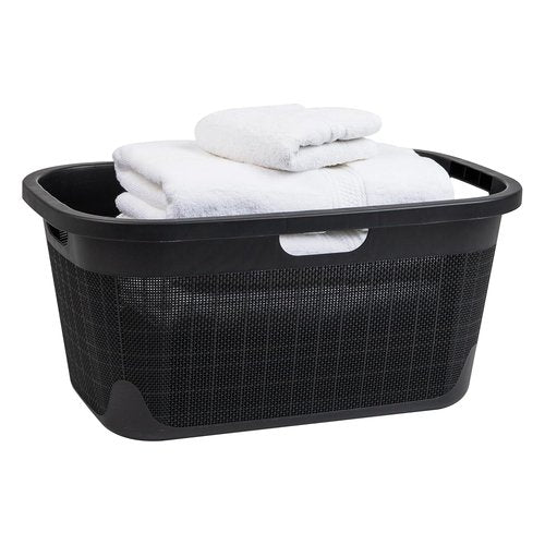 Mind Reader 40L Laundry Basket - Stylish Linen Design Clothes Hamper with Handles | Black
