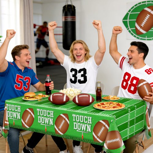 Tifeson Football Party Decorations, 3 Pack Disposable Football Tablecloth 54 X 108Inch Plastic Field Touchdown Table Cover for Game Day Birthday Tailgate Party Supplies