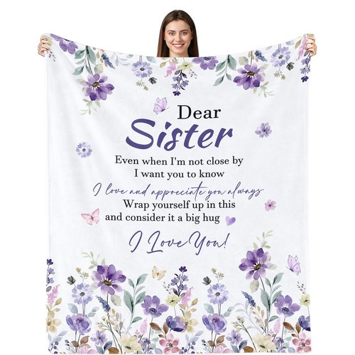 Yufobel Sister Gift Blanket, Sisters Birthday Gifts from Sis, Best Sister Ever Gifts for Women, Christmas Valentines Mothers Day Birthday Graduation Present for Sis, Throw Blanket 60" X 50"