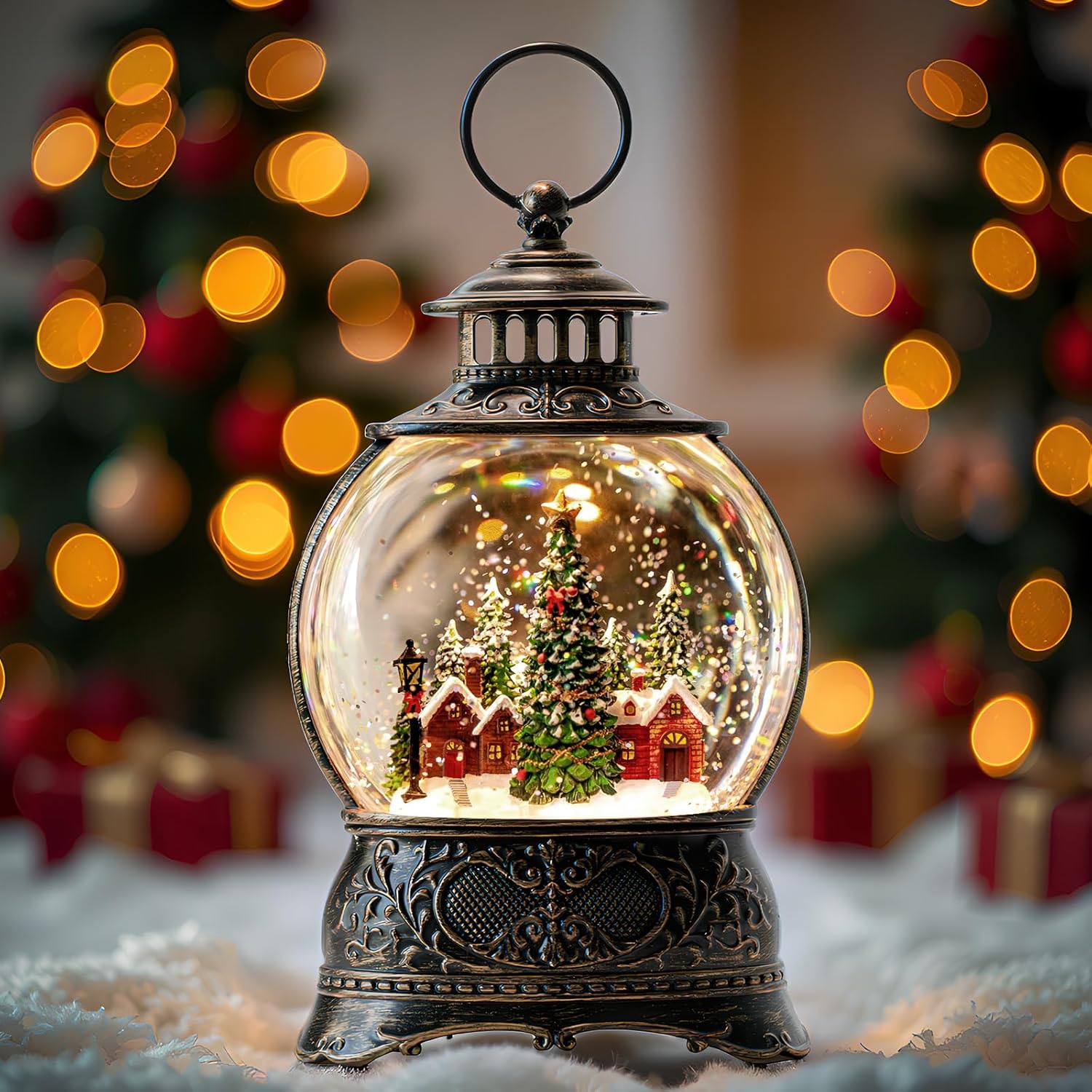 Regine Switzerland Christmas Snow Globe Lantern - Musical Lighted Decoration with Timer & USB/Battery Operated