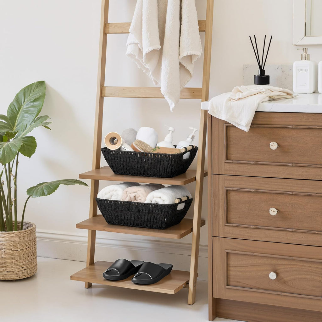StorageWorks Large Wicker Storage Basket - Organize with Wooden Handles | Black, 2-Pack