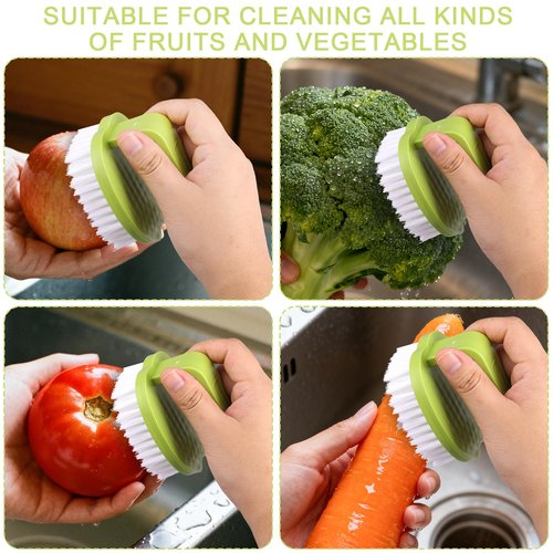 2pcs Vegetable Scrubber Brushes, 8x7x6.5cm/3.15x2.76x2.56in PP Material Fruit and Veggie Brush with Stiff Bristles and Handle for Potatoes Carrots & Fruits (Red & Green)