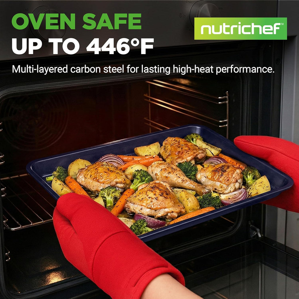 NutriChef 6-Piece Nonstick Baking Pans Set - Carbon Steel Bakeware for Easy Cleaning | Oven & Dishwasher Safe