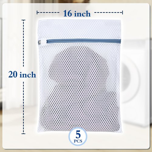 Heavy-Duty Honeycomb Mesh Laundry Bags 5-Pack (16x20 Inch) | Delicates Protector for Lingerie & Baby Clothes