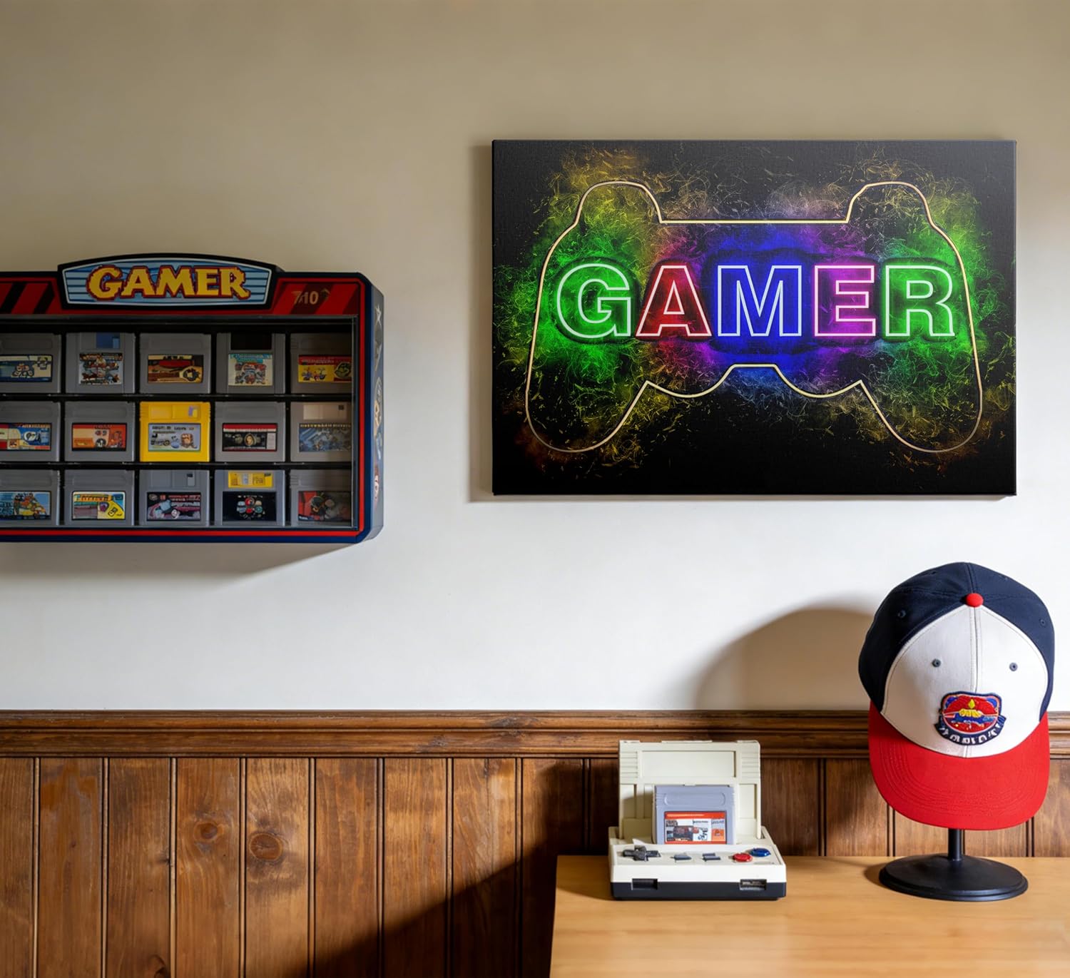 Skiennix Cool Gaming Canvas Wall Art - Colorful Neon Gamepad Poster Print for Teen Boys Room | 12 x 16 Inch