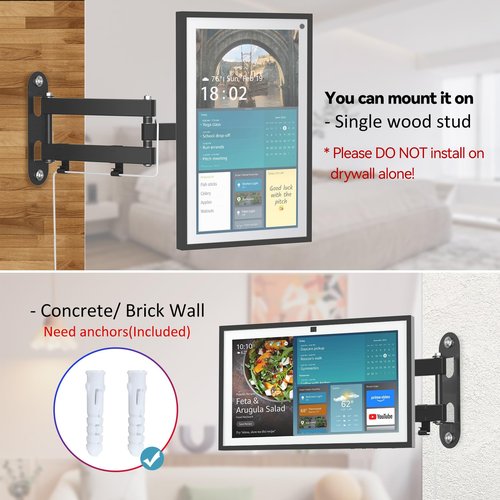 ITSHOM Wall Mount Compatible with Echo Show 15 (1st, 2nd Gen)/21, Rotate 360 Degrees, Tilt Up Down, Swivel Side to Side, Extend up to 17" from Wall(Black)