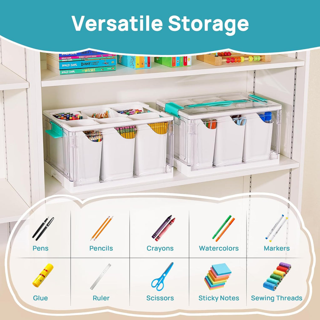 Vtopmart 24 QT Clear Plastic Craft Organizer - Art Supply Storage Box with 6 Detachable Inserts