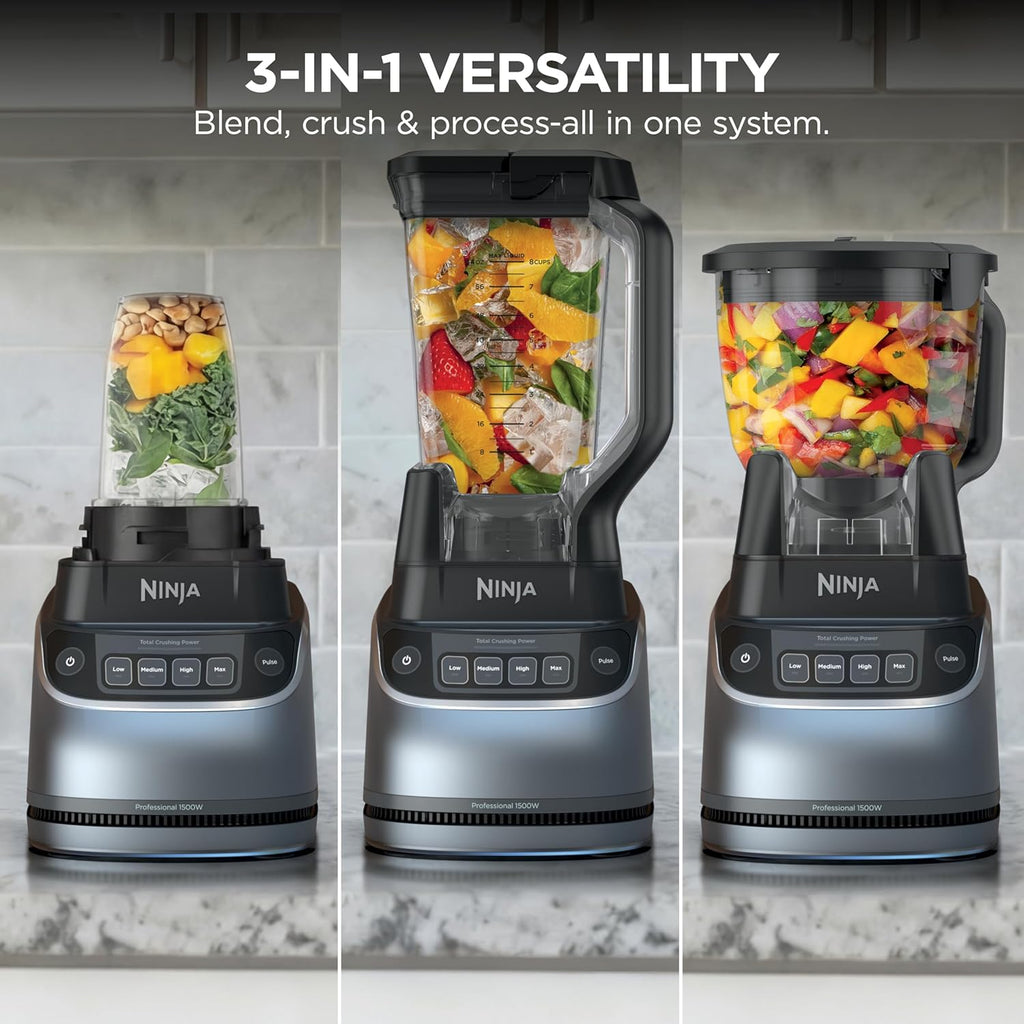 Ninja UltraCrush Professional Kitchen System - 1500W Blender & Food Processor | 72oz Capacity, Silver | Total Crushing Technology for Smoothies & Chopping
