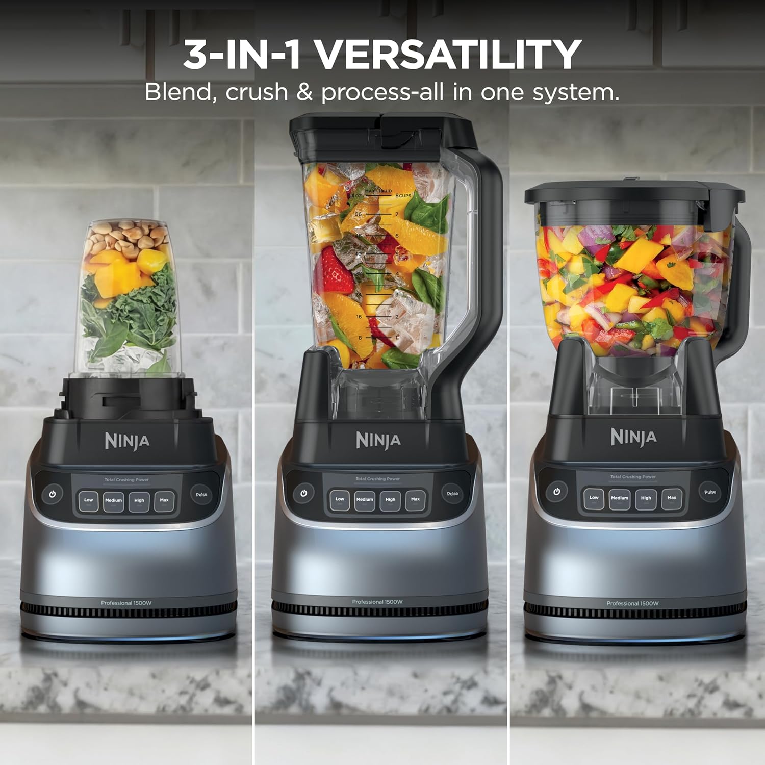 Ninja UltraCrush Professional Kitchen System - 1500W Blender & Food Processor | 72oz Capacity, Silver | Total Crushing Technology for Smoothies & Chopping