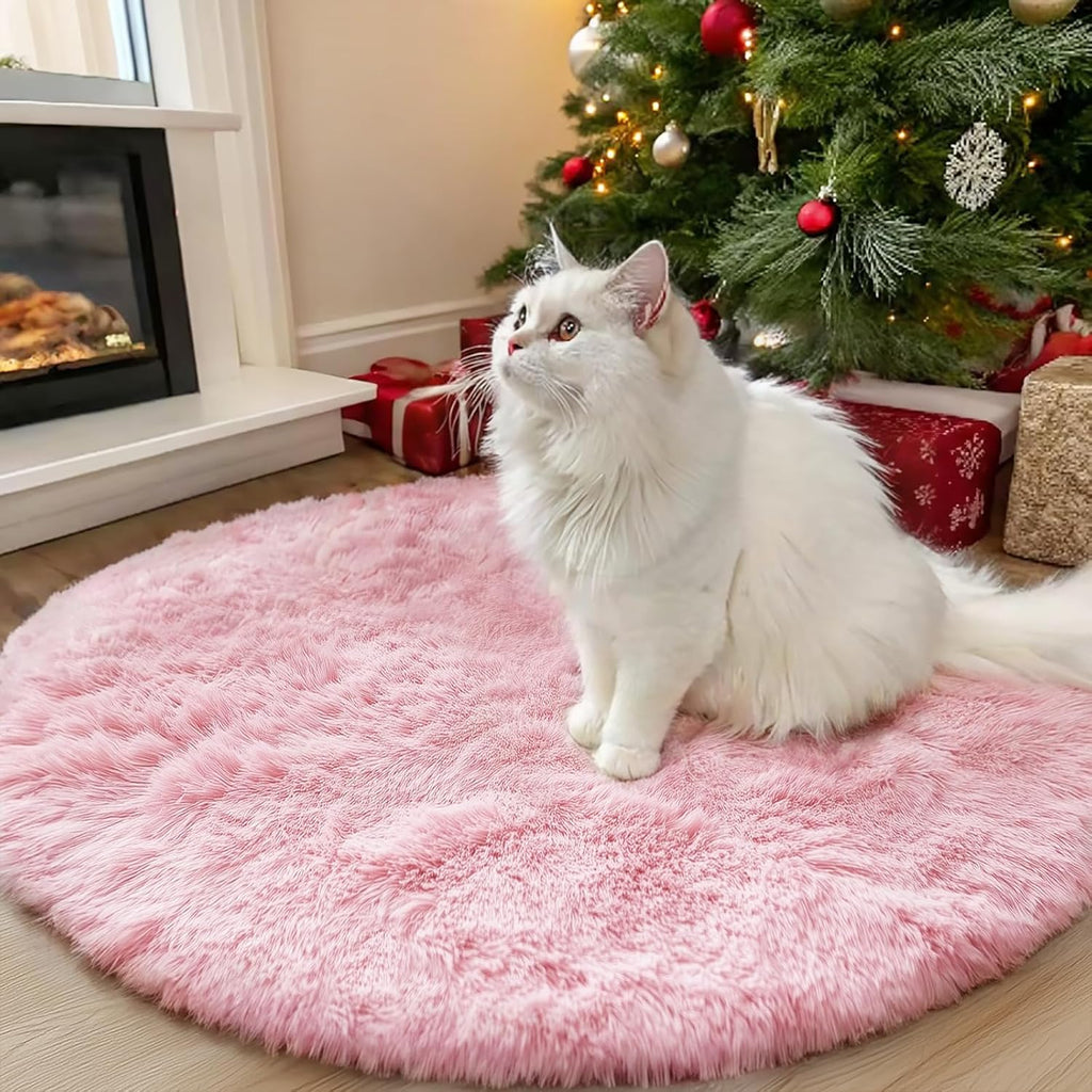 OLANLY Pink Round Area Rug - Soft, Fluffy, Machine Washable 3 ft Circle Carpet for Bedrooms & Nurseries