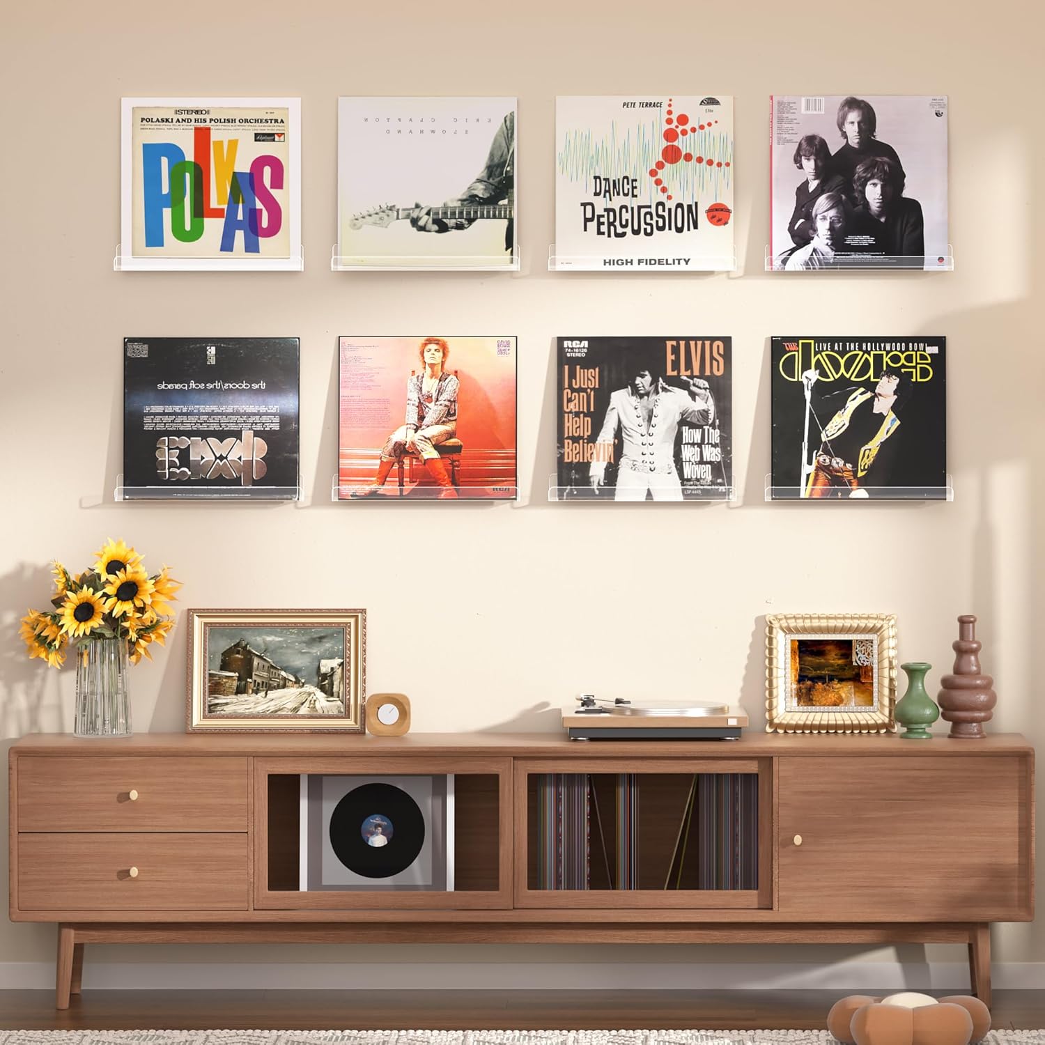 Upsimples Vinyl Record Wall Mount Shelves - 12" Clear Acrylic Album Holder for Stylish Display & Storage | Kids Bookshelf, Magazine Rack, Picture Ledge