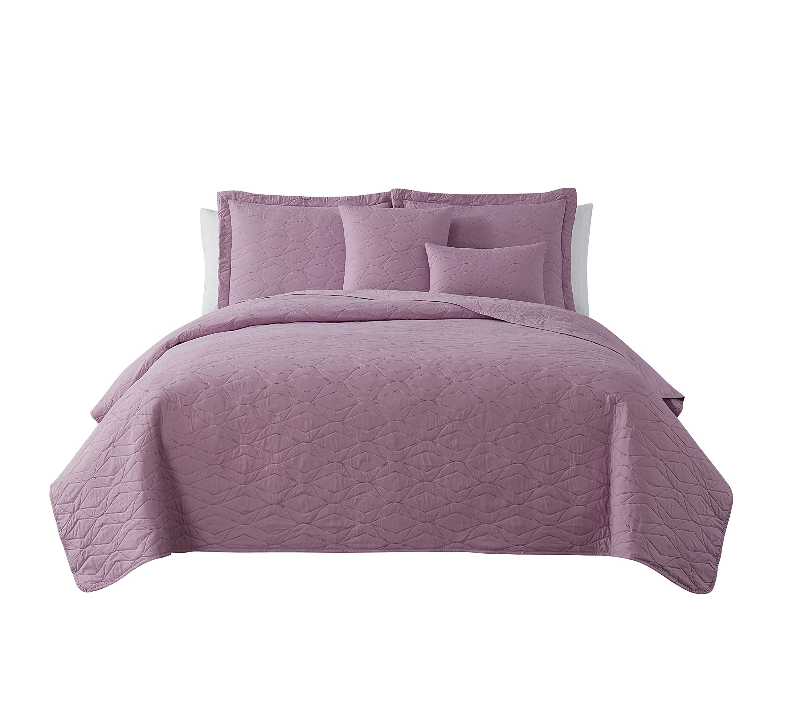 Hearth & Harbor Quilts King Size - All Season Bedspread Coverlet Set, Pinsonic Weave Lightweight Bedding Set - 7 Piece King Quilt Set with Pillow Shams, Ellipse - Lavender Dream