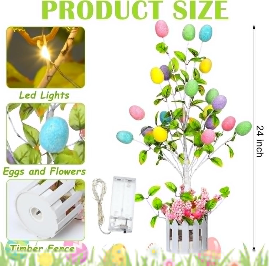Glooglitter 24-Inch Tall Lighted Easter Egg Tree - LED Indoor Decoration for Spring Parties & Weddings