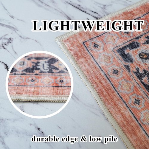 Hallway Washable Runner Rug - Vintage Soft Non-Slip Entryway Floor Mat | 2'6'' x 12', Orange
