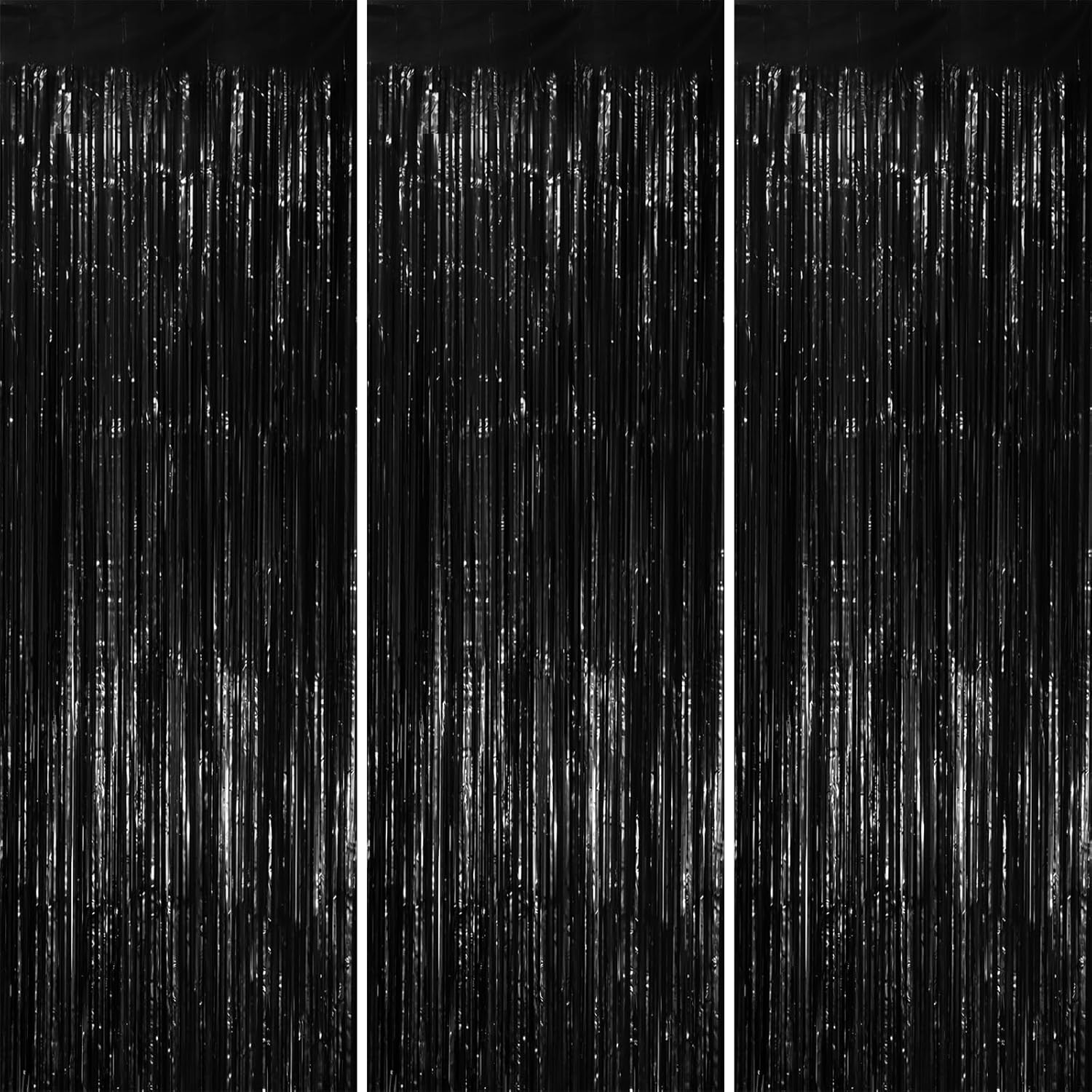 Voircoloria Black Foil Fringe Backdrop Curtains - 3 Pack of 3.3x8.2 Feet Tinsel Streamers for Parties