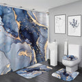 Nkzply 4 Pcs Blue Marble Shower Curtain Set Modern Abstract Bathroom Sets with Shower Curtain and Rugs Gold Fabric Shower Curtains for Bathroom Decor Accessories with Bath Rugs Toilet Lid Cover Hooks