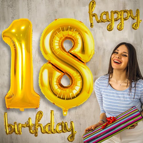 Gold 18 Balloon Number - 42 Inch Foil Mylar Helium Balloon for 18th Birthday & Anniversary Celebrations