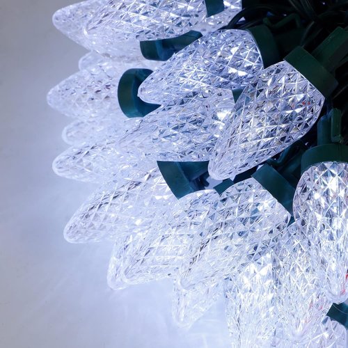 C9 Christmas Lights - 50 LED Faceted String Lights | 24.5 FT Connectable, UL Certified, Cool White for Indoor/Outdoor Use