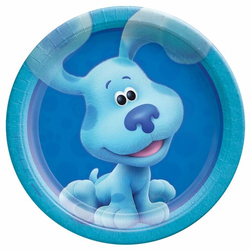 Blue's Clues Birthday Baby Shower Party Supplies Bundle includes 16 Dessert Cake Paper Plates and 1 Dinosaur Sticker Sheet