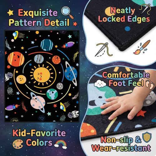 Space Rugs for Kids Bedroom,Outer Space Rug for Boys Room,Solar System Planet Theme Carpet for Playroom and Classroom Decor,2'5''×4'