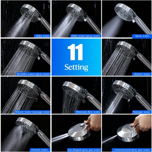 Filtered Shower Head with Handheld, adjustable water flow size, Multi-Mode Ion Drops Shower Head, equipped with 60 inch stainless steel hose and adjustable bracket