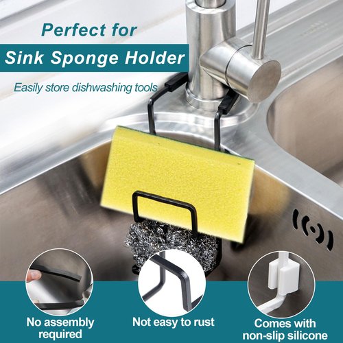 YUSAVHO Sponge Holder for Kitchen Sink – Sink Caddy Organizer for Sponges, Brushes, and Kitchen Sink Accessories, Apartment & New Home Essentials (Black)
