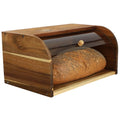 Elama Acacia Wood Bread Box with Clear Sliding Plastic Lid, Rustic Kitchen Counter Storage for Bread, Pastries, Buns & Snacks - Natural Wooden Bread Bin