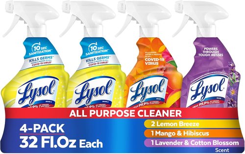 Lysol All-Purpose Cleaner Spray - Multi-Purpose Disinfectant for Kitchen & Bathroom | Lemon Breeze, 32oz (Pack of 4)