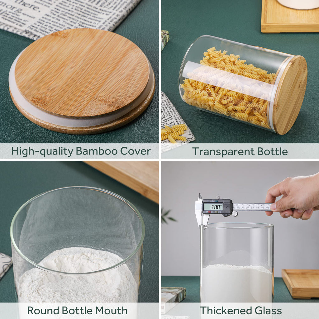 MOLADRI 3000 ML/100 FL OZ Clear Glass Storage Canister Holder with Airtight Bamboo Lid, Extra Large Container Jar for Flour Sugar Coffee Loose Tea Rice Cookie Cereal Pasta Spaghetti Protein Powder