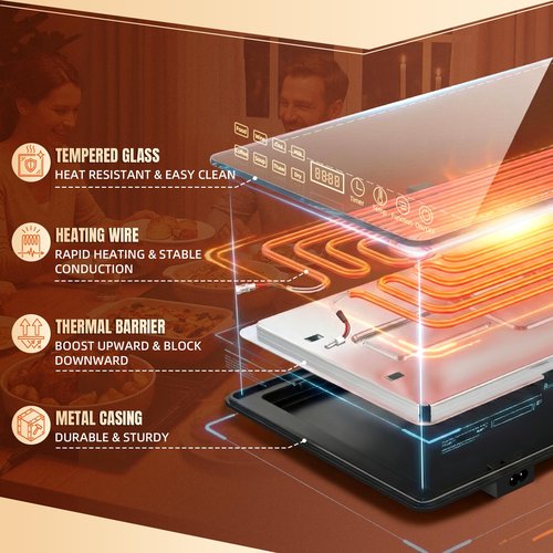 Electric Warming Tray, 33”x15” 4-in-1 Modular Buffet Warmer with 10 Temp Settings & Timer, Large Chafing Dish for Parties & Catering