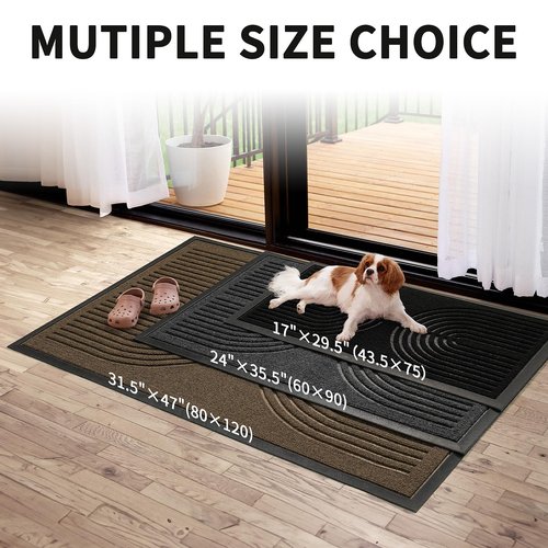 RORA Front Door Mat Outside Indoor Entrance, Heavy Duty Non Slip Welcome Doormat, Natural Rubber Floor Mat for Entryway, Patio, Garage, Porch, 29.5"x17", Black