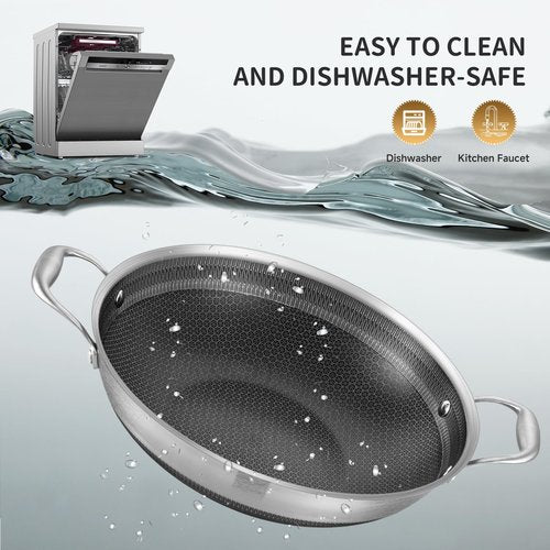 LOLYKITCH 13 Inch New Hybrid Tri-Ply Stainless Steel Wok Pan with Lid,Ceramic Non Stick Stir-Fry Pans,Induction Cooking Pot,Dishwasher and Oven Safe