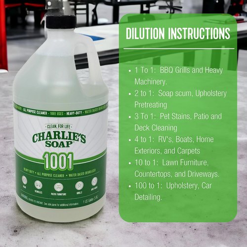 Charlie's Soap 1001 Cleaner - Heavy Duty Biodegradable Concentrated All Purpose Water Based Degreaser (1 Gallon, 1 Pack) - Safe Residential, Commercial, & Janitorial Cleaner
