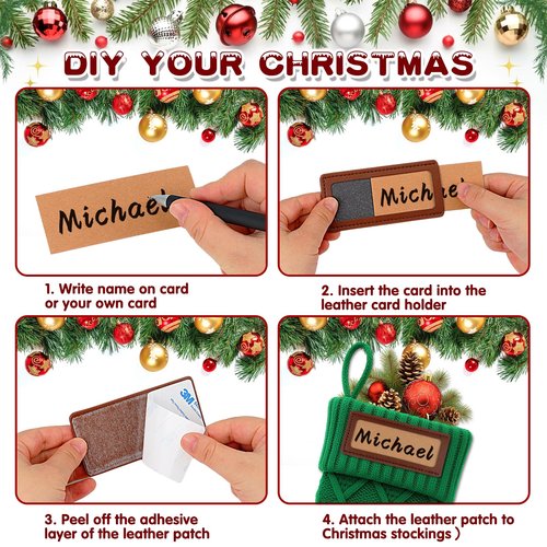 Personalized Christmas Stockings Knitted 4 Pack: Large Knit Christmas Stockings Set of 4, Custom Name with Leather Patches White Red Green Bulk Family Xmas Stocking Hanging Decorations for Home, 18''