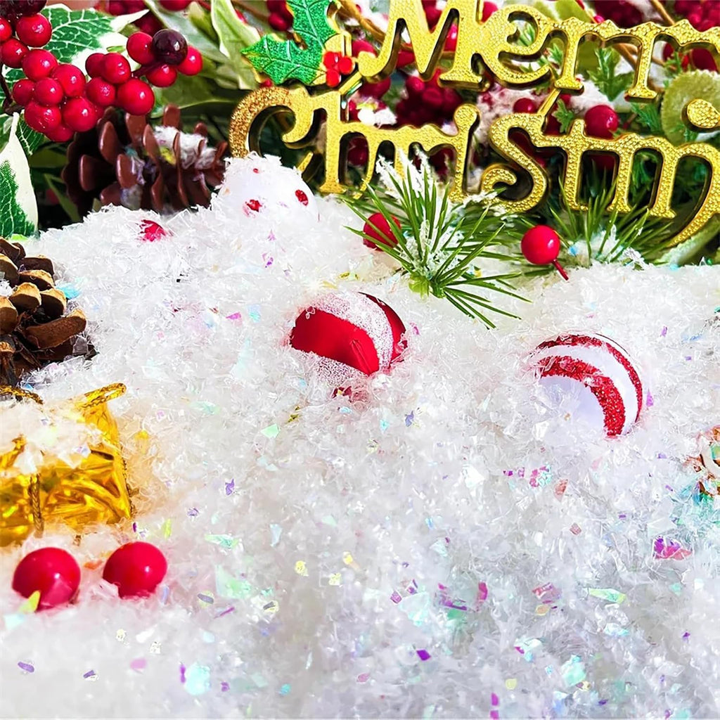 Skiennix Fake Snow Decoration - Sparkling Artificial Snowflakes for Christmas | 1.76oz White Flakes