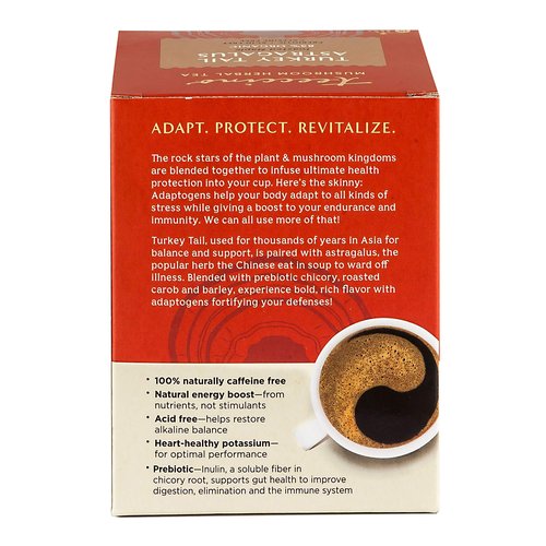 Teeccino Turkey Tail Astragalus - Toasted Maple - Caffeine Free Mushroom Adaptogenic Herbal Tea, 3x More Herbs than Regular Tea Bags, Lightly Sweet from Dates & Figs, Chicory Prebiotic - 10 Tea Bags