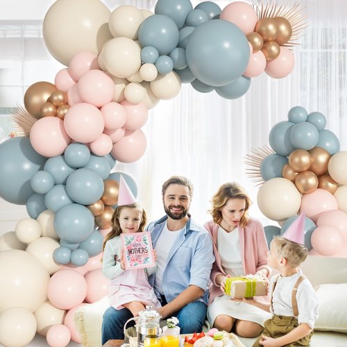 Ouddy Party 149Pcs Blue and Pink Balloon Arch Garland Kit Different Sizes 18 12 10 5Inch, 6Pcs 18’’ Dusty Pink Blue Sand White Gold Balloons for Boy Girl Boho Birthday Party Decorations
