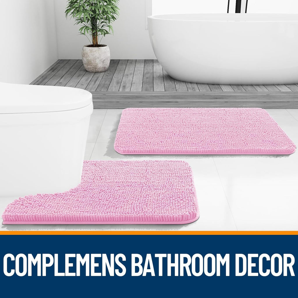 OLANLY Large Bathroom Rugs - Extra Soft Chenille Bath Mats | Quick-Dry, Machine Washable, 40x32, Pink