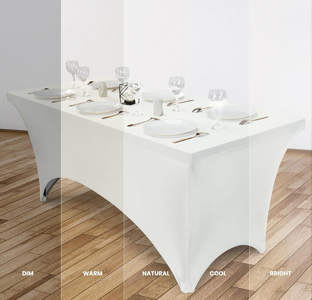 Utopia Kitchen 4FT Spandex Tablecloth - 200 GSM Stretch, Fitted, Washable | 2 Pack, White, Rectangle Cover for Events