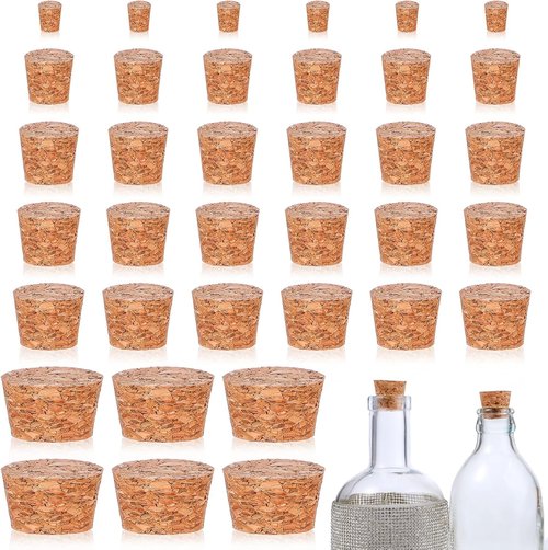 30 Pieces 6 Sizes Tiny Corks for Mini Bottles Assorted Corks Replacement for Wine Bottles Cork Stoppers Assorted Sizes Tapered Plugs Natural Soft Wood Cork for Wine Beer Liquor Bottle DIY Crafts