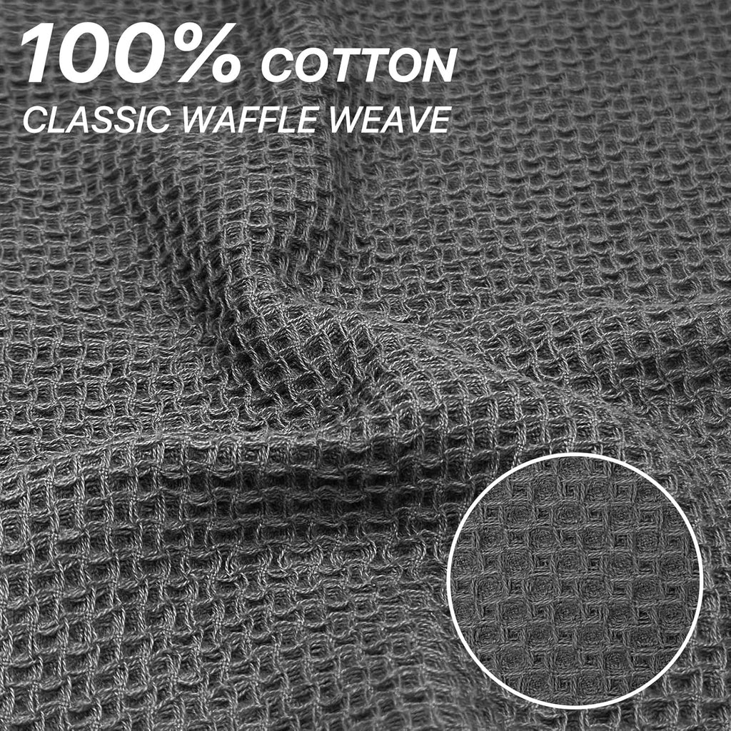 Skiennix 100% Cotton Waffle Weave Kitchen Towels - Ultra Soft & Absorbent, 8 Pack, Dark Grey, 12x12 Inches