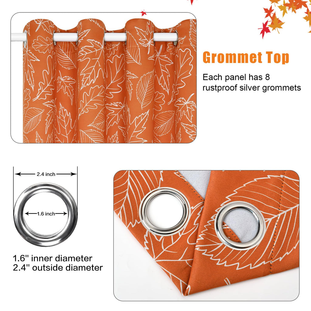 FRAMICS Thanksgiving Fall Curtains for Living Room Maple Leaves Curtains 84 Inch Length Blackout Thermal Insulated Window Curtain 2 Panels Set Grommet Room Darkening Curtains for Bedroom Dining Room