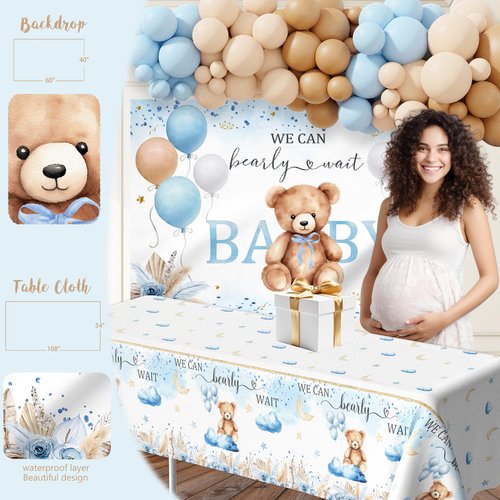 Bear Baby Shower Decorations Party Supplies, We Can Bearly Wait Baby Shower Decoration, Backdrop Balloon Arch Box Mom to Be Sash Dad to Be Pin Tablecloths Bear Balloon