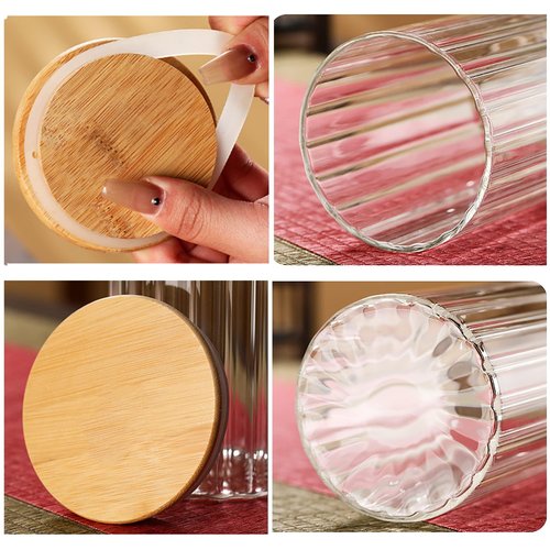 Glass Jar Sugar Container with Bamboo Spoons Lids 16 oz Sugar Bowl Coffee Bar Food Storage Jar Cereal Nuts Salts Coffee Tea Flour Sugar Container Spice（2Pack）